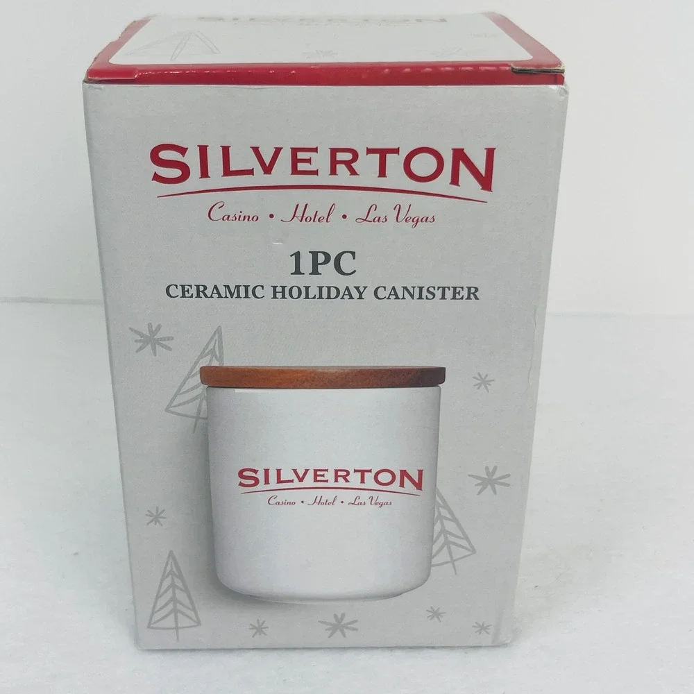 Silverton Casino Hotel Las Vegas Ceramic Holiday Canister White Red Wood Lid